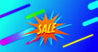Image of sale text on color splash, dots forming circles, multicolored bars over blue background