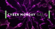 Image of cyber monday text and lines over dynamic abstract pattern against black background