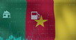 Image of data processing over flag of cameroon