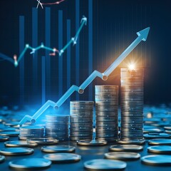 Money business graph finance chart diagram on economy 3d coin background with growth financial data concept or investment market profit bar and success market stock technology currency report