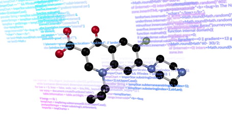 Wall Mural - Image of data processing and molecule on white background