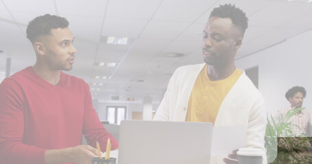 Wall Mural - Image of african american men with laptop in office