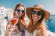 © furyon - girlfriends celebrating holiday in santorini clinking glasses of rose wine lifestyle photo
