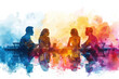 © Ema - Colorful watercolor paint of group people discussion on business meeting