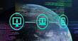 Image of digital icons and data processing over globe