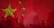 Image of cityscape over flag of china