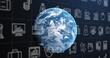Image of rows of digital icons over globe
