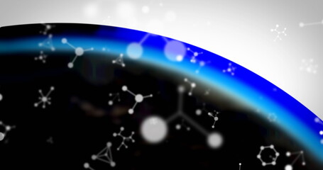 Wall Mural - Digital image of molecular structures floating against blue and white background