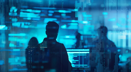 Office corporate programmers coders inspecting code. Corporate development and IT concept