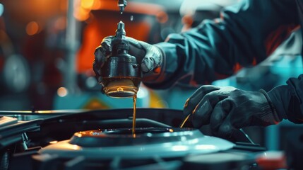 Technician changing brake fluid. Car maintenance concept.