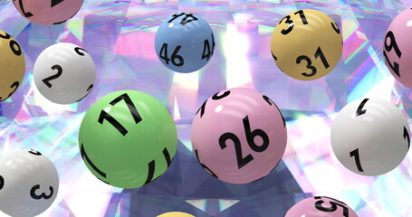 Wall Mural - Image of lottery balls over glowing crystal background