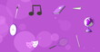 Image of education and school icons over purple waving background