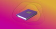 Image of purple notebook education and school icon over pink to yellow waving background
