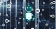 Image of ai chat bot and icons over computer server background