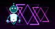 Image of ai chat bot over colourful purple neon lines on black background