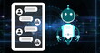 Image of ai chat bot and tablet with chat on black background