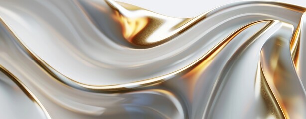 Sticker - abstract 3d render of white and gold texture, background, luxurious, created with ai