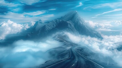 Canvas Print - Infinite mountain road disappearing into the clouds symbolizing liberation