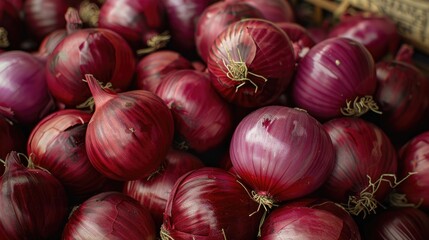 Sticker - Fresh red onions available at the corner store A stack of red onions serves as a key ingredient in culinary dishes