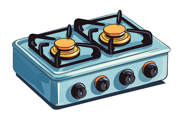 Gas stove used for cooking, illustration on a transparent background.