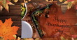 Image of happy thanksgiving day text over turkey
