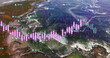 Image of financial data processing over aerial view of sea waves