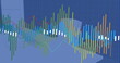 Image of statistical data processing against office desk sketch on blue background