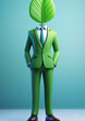 環境ビジネスの概念でビジネススーツを着用して立っている植物人間