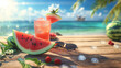 Tropical Beach Picnic with Watermelon and Cocktail