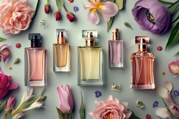 Fragrance branding utilizes natural, aromatic essences in visually appealing perfume designs captured in glass bottles for marketing