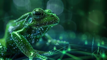 Wall Mural - Big data visualization. A digital frog in flow information. Information aesthetic design. Generative AI