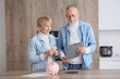 © Pixel-Shot - Mature couple with money and clipboard in kitchen