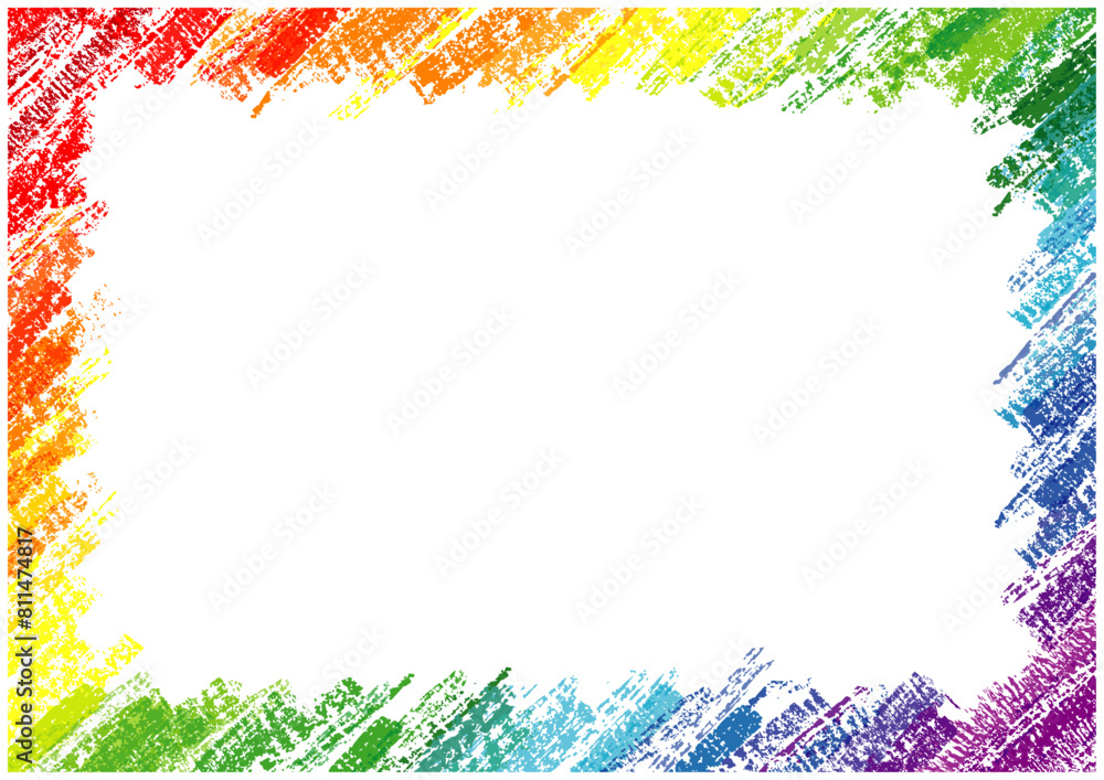 クレヨン・クレパスで描いた虹色カラフルフレーム背景 Stock Vector