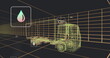 Image of multiple digital icons over 3d truck model moving in seamless pattern in tunnel