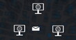 Image of computer networking icons over 3d shapes in seamless pattern against grey background