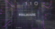 Image of malware, binary codes, computer language, binary codes over server room
