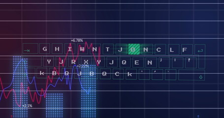 Canvas Print - Image of illuminated pattern moving on keyboard with multiple graphs and changing numbers