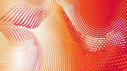 Wall Mural - An abstract pattern of lines and dots in vibrant colors of red and orange. 