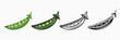 Vector Pea Pod Icon. Cartoon Green Peas Design Template, Clipart. Green Pea Symbol, Front View