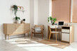 © Pixel-Shot - Interior of light office with workplace, drawers and green houseplants