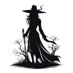 Wall Mural - silhouette of a girl Set of witch's silhouettes. Simple witch on the broom