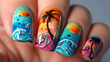Artistic Tropical Themed Nail Art Design