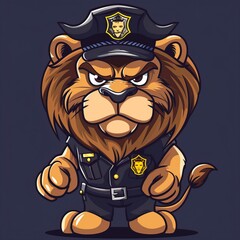 Canvas Print - A powerful lion police cartoon style, lion drawing 