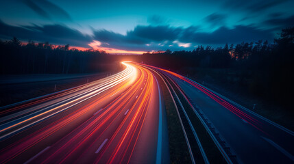Wall Mural - Car light trails on the road at night. Long exposure photo
