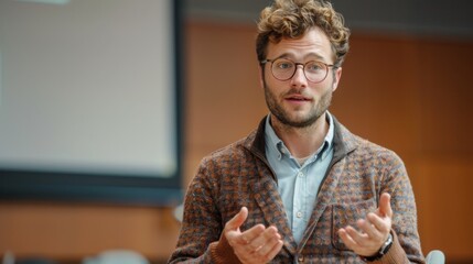 Serious young man businessman Presentation skills A confident in workplace