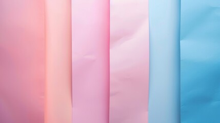 Wall Mural - A vertical gradient of pastel pink, baby blue and white fabric strips arranged in two rows