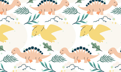 Wall Mural - Seamless pattern with cute dinosaur vector