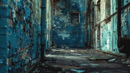 Wall Mural - the raw and gritty allure of a grunge blue background, where distressed elements and rough textures create an atmosphere of urban decay and vintage charm,