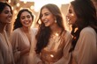 Gleeful Saudi Women in Festive Atmosphere. Saudi Arabian women in glamorous attire share laughter and joy in a festive atmosphere, highlighting a sense of community and celebration.