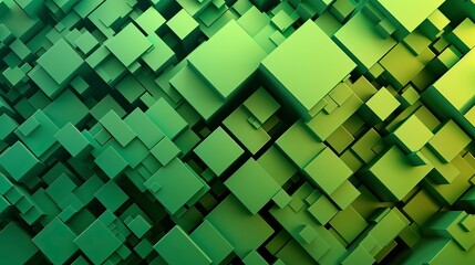 Abstract square shapes green background 